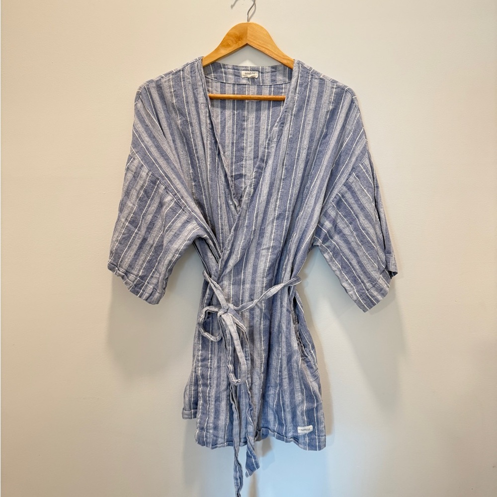 Striped Linen / Cotton Blue Kimono Robe